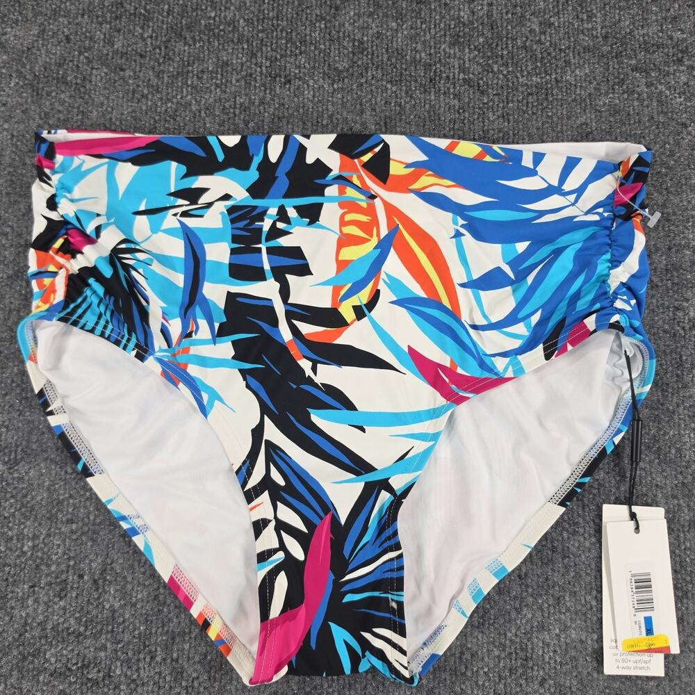 Calvin Klein Women's XL High Waist Bikini Bottom Tropical Print Ruched Swimwear